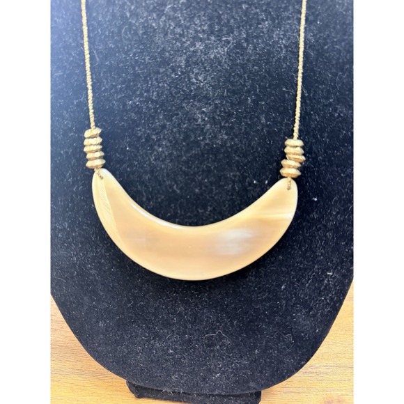 Crescent Moon Pendant Necklace Beaded Chain Bohemian Statement Cream - Picture 2 of 9